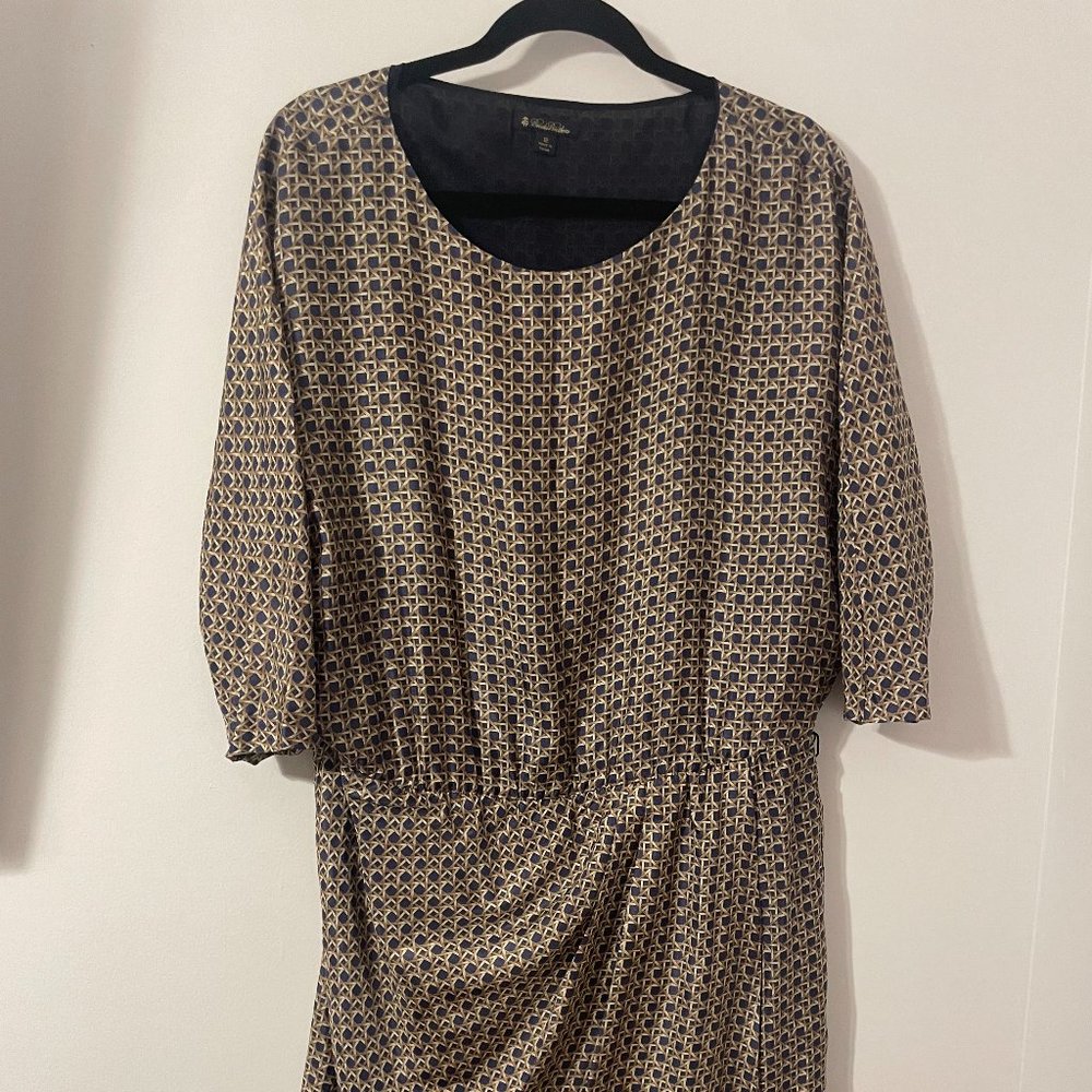 Brooks Bros Blue and Tan Patterned 3/4 Sleeve Dress - w/slit- Size 12